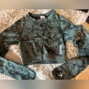 Gymshark Green Camo Cropped Crewneck Sweatshirt
